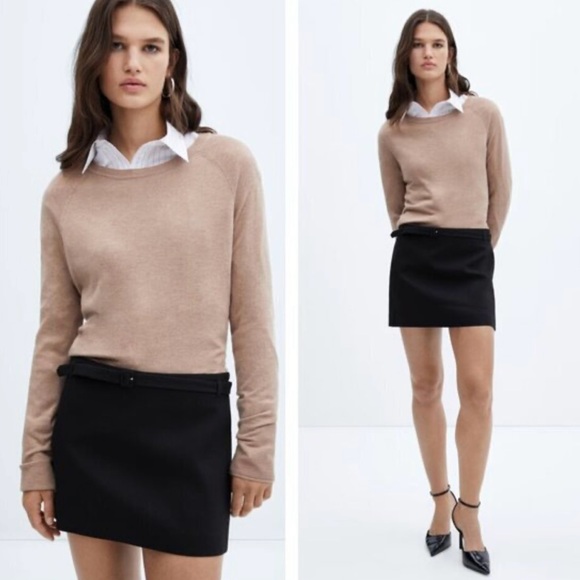 Mango Black Mini Skirt with detachable cloth skinny belt - Picture 1 of 8